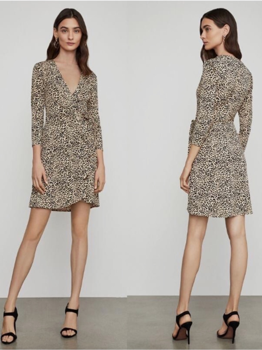Leopard Print Wrap Dress - Beige/Black